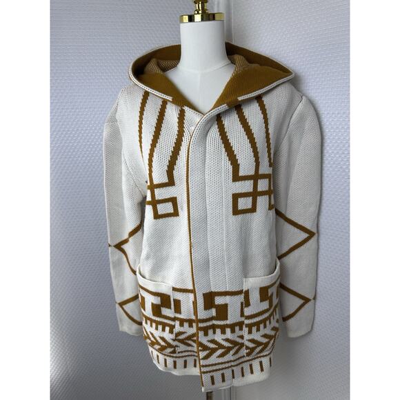 Black Pharaoh Aztec Knit Unisex Cardigan Zipper Sweater Grandpa Medium 2 - Picture 12 of 14